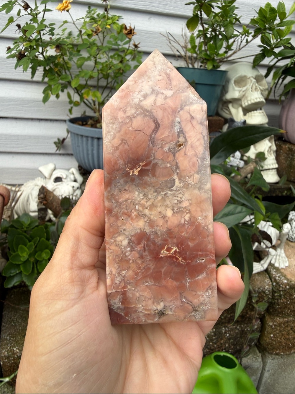Pink agate large tower crystal healing altar decor crystal decor for home witchy